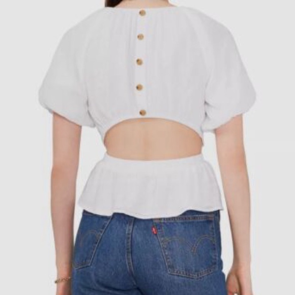 1. STATE top. Size Small. Cut out Back. Buttons.